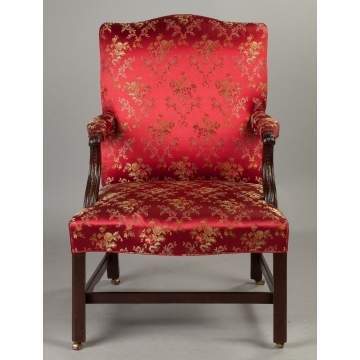 Two English Chippendale Mahogany Gainsborough Style Armchairs