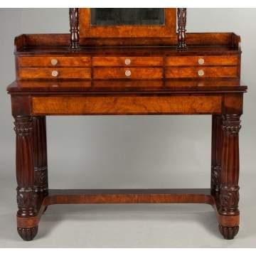 American Classical Carved and Figured Mahogany and Burl Dressing Table