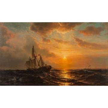 Mauritz Frederick Hendrick de Haas (Dutch/American 1832-1895) Ships at Sunset