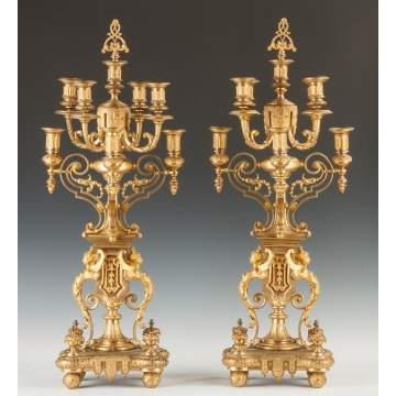 French Gilt Bronze Seven Light Candelabras