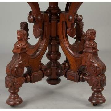 Victorian Walnut and Burl Marble Top Center Table with Figures attributed to Jeliff