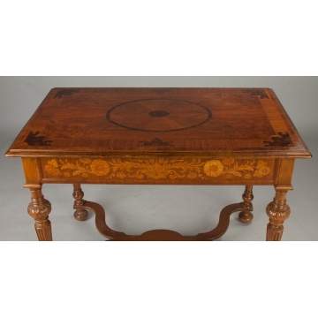 Continental Carved and Marquetry Inlaid Walnut Side Table