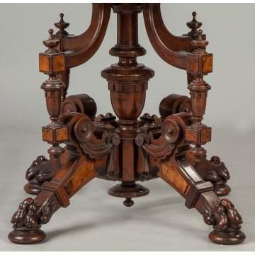 Renaissance Walnut and Burl Marble Top Center Table