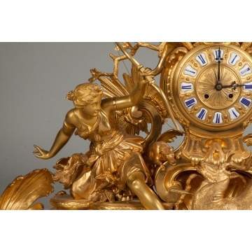 Monumental French Gilt Bronze Mantle Clock