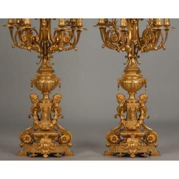 Pair of Monumental French Gilt Bronze Candelabras, Ten Light