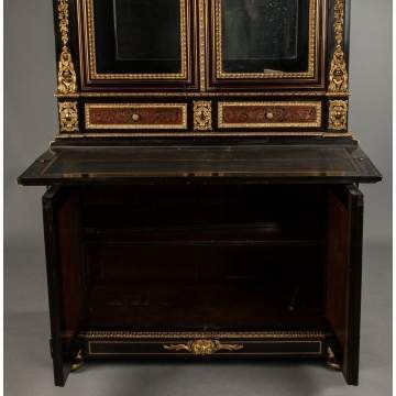 Boulle and Ebonized Secretary with Gilt Bronze & Brass Inlay