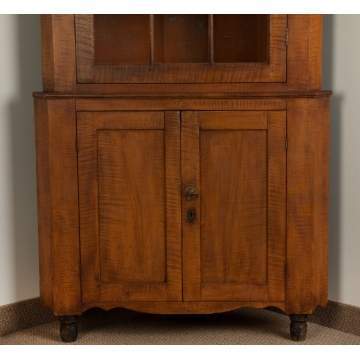 Pennsylvania Two-Piece Tiger Maple Corner Cupboard