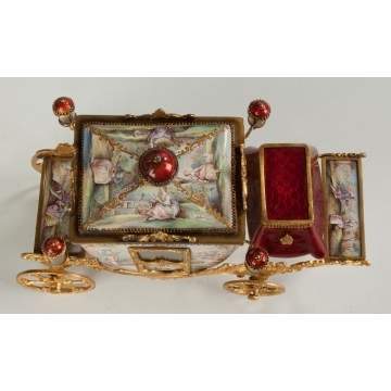 Fine French Hand Painted Enamel and Gilded Metal Coach