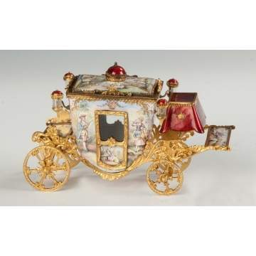Fine French Hand Painted Enamel and Gilded Metal Coach