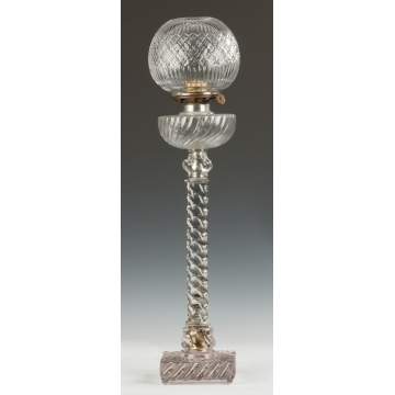 Baccarat Crystal Oil Lamp with a Cut Glass Shade