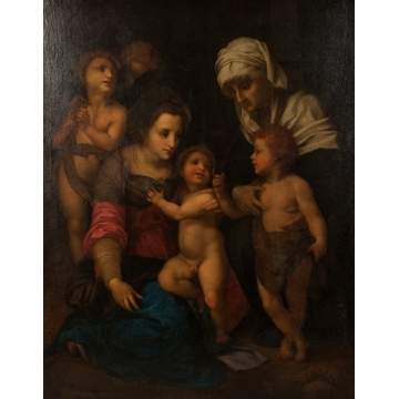 Old Masters Style Painting, "The Holy Family with Angels"