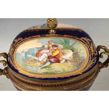 Sevres Style Hand Painted Porcelain Covered Compote