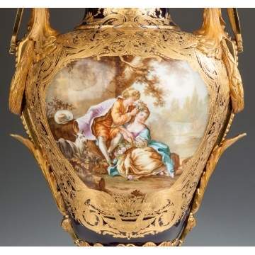 Large Sevres Hand Painted Porcelain Urn with Courting Couple