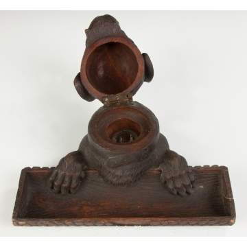 Black Forest Carved Wood Dog Inkwell and Pen Tray