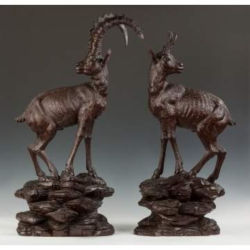 Two Black Forrest Carved Mountain Goats