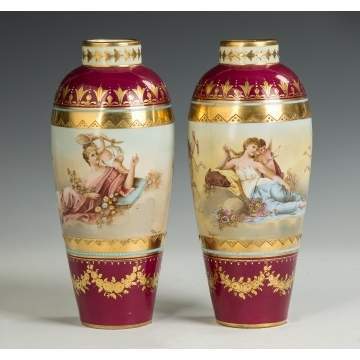 Austrian Hand Painted Porcelain and Enameled Vases