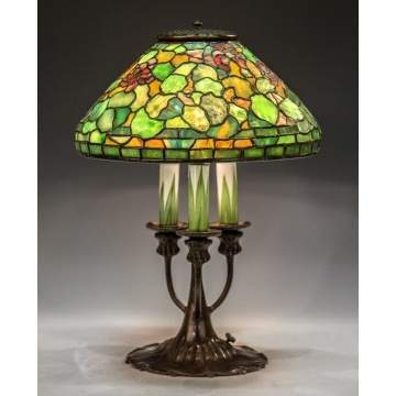 Rare Tiffany Studios New York Leaded Glass Geranium Lamp