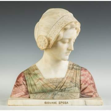 After Professor Giuseppe Bessi (Italian, 1857-1922) Alabaster Bust of Giovane Sposa