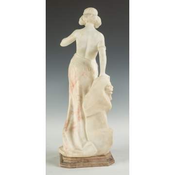 Alabaster Sculpture of a Middle Eastern Lady with Lion