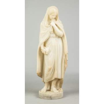Alabaster Sculpture of a Robed Lady with Book together with Alabaster Pedestal