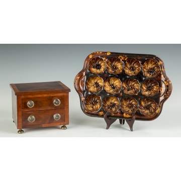 Mahogany Two-Drawer Sewing Stand & Rockingham Muffin Tray