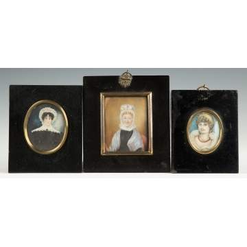 Three Miniature Watercolor Portraits of Women