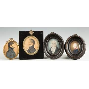Four Miniature Watercolor Portraits of Men
