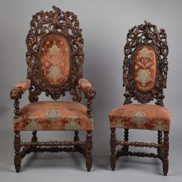 Carved Armchair and Side Chair