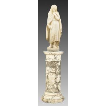 Alabaster Sculpture of a Robed Lady with Book together with Alabaster Pedestal