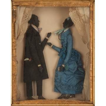 African American Cloth Courting Figures framed in  Shadowbox
