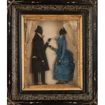 African American Cloth Courting Figures framed in  Shadowbox