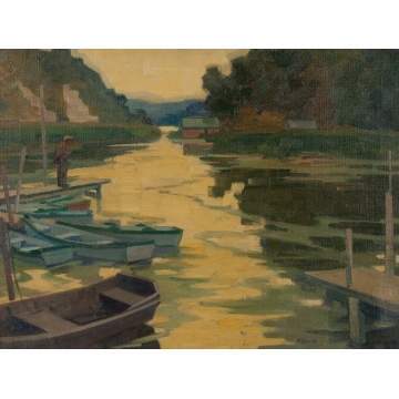 Clifford Ulp (American, 1885-1957) "Danny and His  Boats, Old Irondequoit Bay, Foot of Seabreeze"