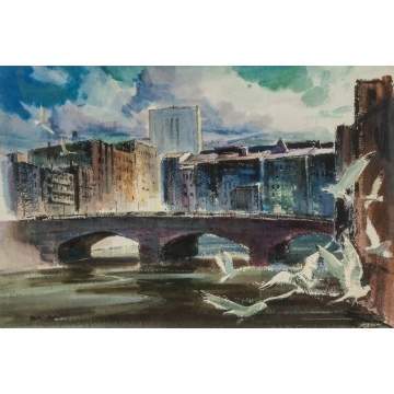 Ralph Avery (American, 1906-1976) "River Gulls"  Rochester, NY