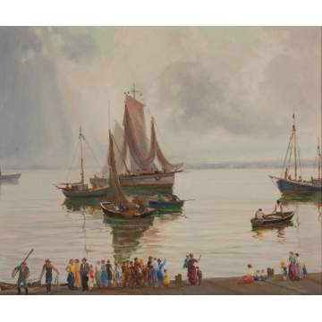 Nunzio Vayana (Italian, 1878-1960) Boats at the  Shore