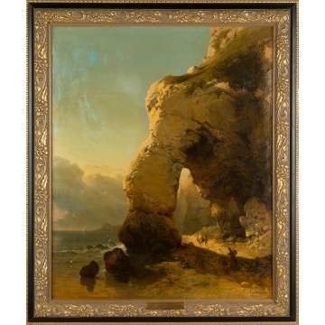 Carl Joseph Kuwasseg(French, 1802-1877) "Low Tide   Etretat"