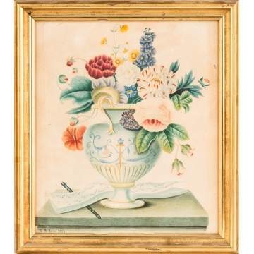 Watercolor of Flowers with Musical Book and Flute