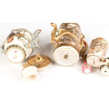 Two Satsuma Teapots and Three Miniature Vases