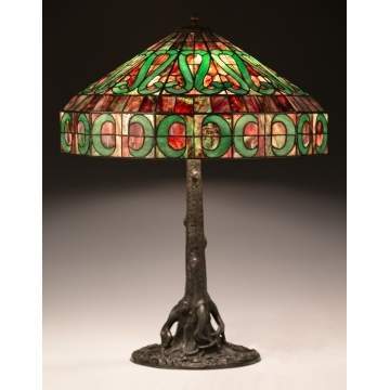 Leaded Glass Lamp with Stylized Design
