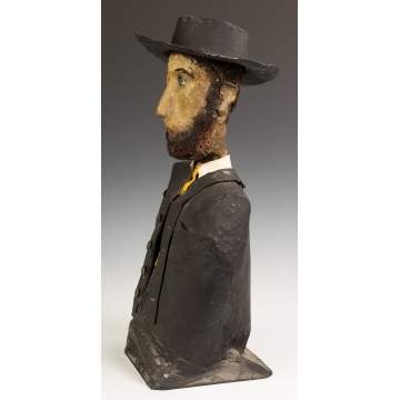Folk Art Painted and Hammered Metal Bearded Man in  Top Coat with Tie