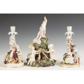 Dresden Candlesticks and Porcelain Figural Group