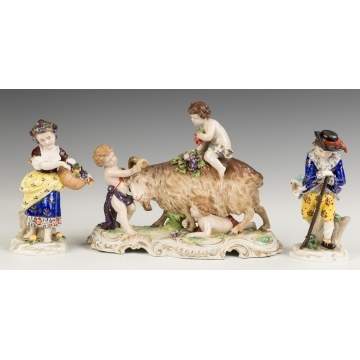 German Hand Painted Porcelain Figures and Figural  Group