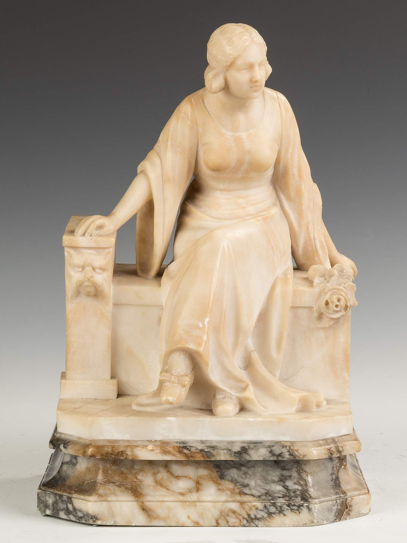 Carved Alabaster Sculpture of a Robed Lady Cottone Auctions