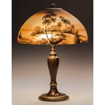 Jefferson Reverse Painted Table Lamp, Antique Jefferson Table Lamps