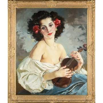 Szantho Maria (Hungarian, 1897-1998) Woman Playing  Violin Painting