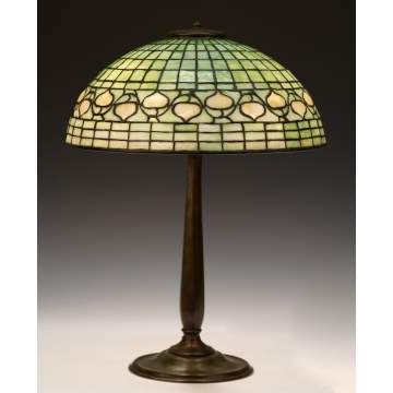 Tiffany Studios, NY Leaded Glass Acorn Lamp with   Bronze Base