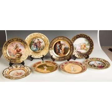 Group of Eight  Austrian and Sevres Hand Painted   Porcelain Plates