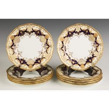Ten Coalport Hand Painted Porcelain Plates with  Gold Leaf