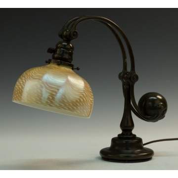 Tiffany Studios Counter Balance Desk Lamp with   Iridescent Decorated Shade