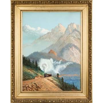 Wilson Marlatt  (American, 1837-1911) Locomotive through the Rocky Mountains