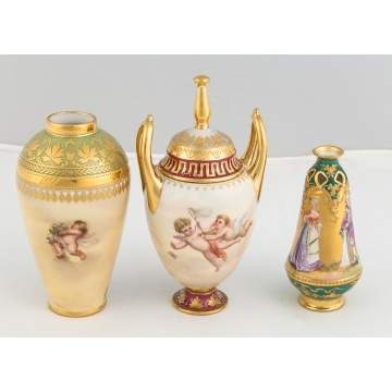 Two Austrian and One German Hand Painted and   Enameled Cabinet Vases